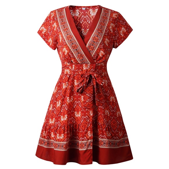 Red floral mini dress - Picture 5 of 8